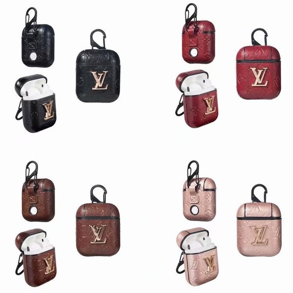 

luxury fashion leather for airpods cases protective cover hook clasp keychain anti lost fashion earphone case protector