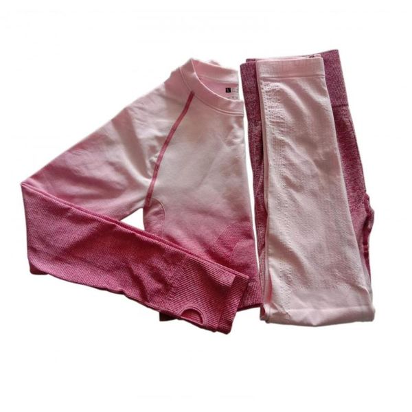 

2pcs energy women yoga set gym seamless gradient leggings+long sleeve workout sport suit women fitness set active we