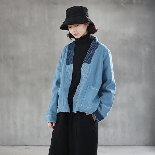 

18 season cowboy jacket woman literature split joint loose coat a gentle wind cardigan flash do used service holes, Black;brown
