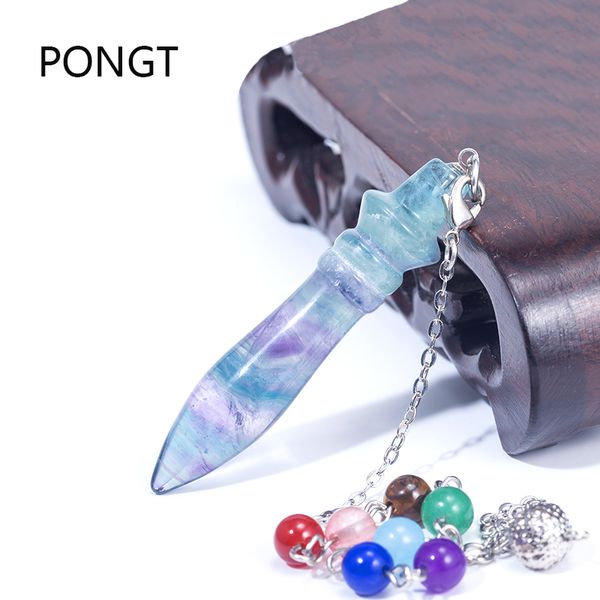 

natural fluorite 7 chakra pendulum round stick taper healing crystal point reiki quartz stone pendulos yoga jewelry, Silver