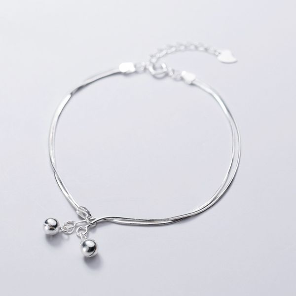 

925 sterling silver cute bell double chain bracelet 17cm adjustable chain 3cm for women lady daughter jewelry, Golden;silver