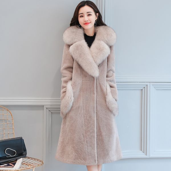 

faux fur coat 2018 winter women's fashion large size sheep velvet coat female luxury plus size collars long faux fur, Black