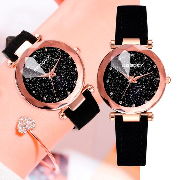 

women watches rhinestone luxury leather strap quartz watch new fashion romantic starry sky casual wrist watch clock, Slivery;brown