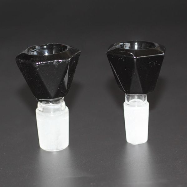 Ciotole in vetro a forma di diamante nero per ciotola poligonale Bong Diamante maschio 14,4 mm e 18,8 mm Giunto per tubi dell'acqua Piattaforme petrolifere