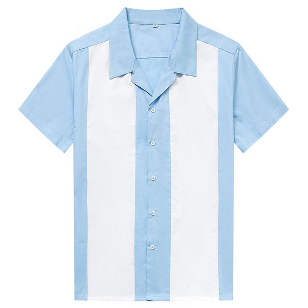 

retro vintage shirt men short sleeve turn down collar plus size patchwork blue cotton casual shirt dress men clothing man, White;black