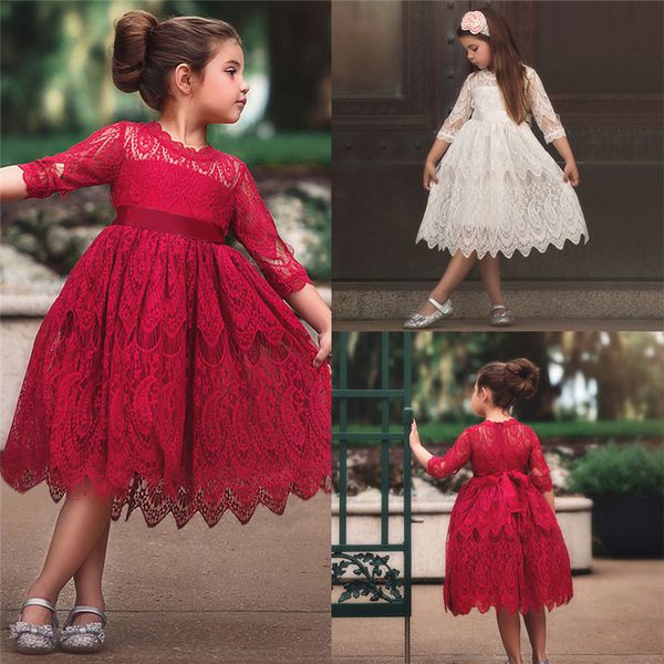 

highquality one-piece summer chilodren toddler kids baby girl lace flower hollow princess tulle party pageant dresses clothes girls dress, Red;yellow