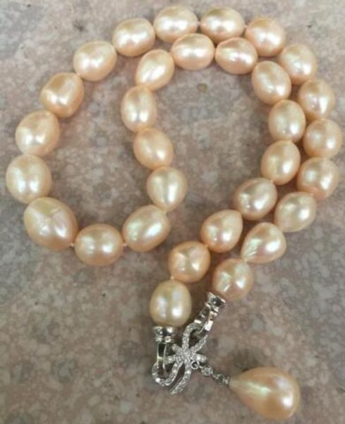 

gorgeous 11-13mm south sea baroque gold pink pearl necklace pendant 18inch, Silver