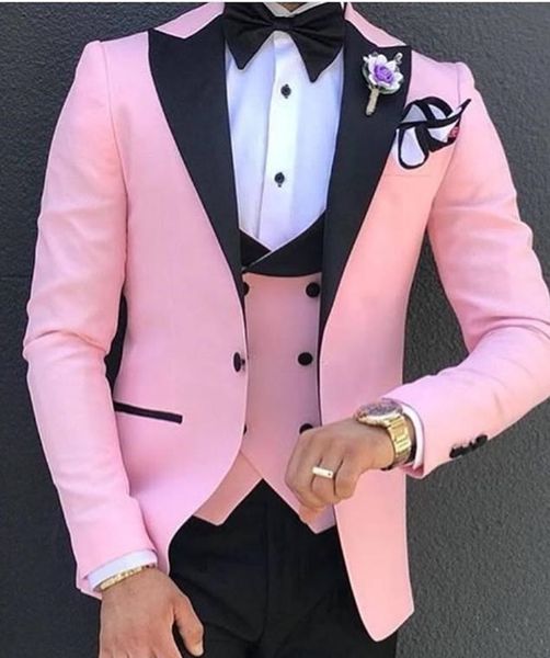 

fashion men's blazer tailored groom men's pink suit dinner wedding groomsmen dress slim fit tuxedo 3 pieces terno masculino, White;black