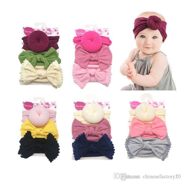 

baby headbands girl hair bows turban 3pcs set infant elastic hairbands children knot headwear kids hair accessories, Slivery;white