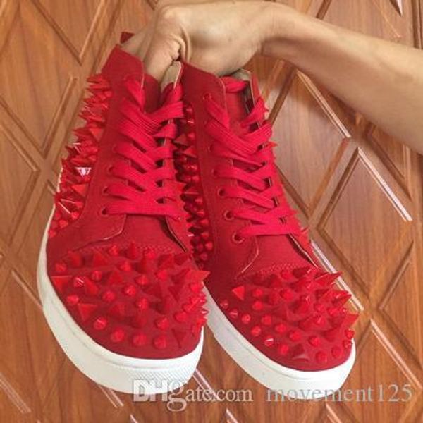 

t-quality luxury red bottom red spikes sneakers wholesale,couple luxurious studded sneakers high red rivets comfort men trainers, Black