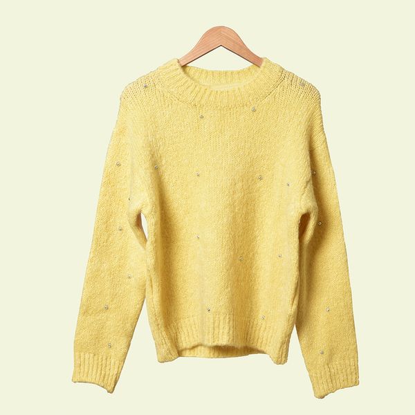 2019 осень зима с длинным рукавом круглые шеи чисто цвет желтый мохер трикотажный пуловер свитер женские моды свитера d2616115