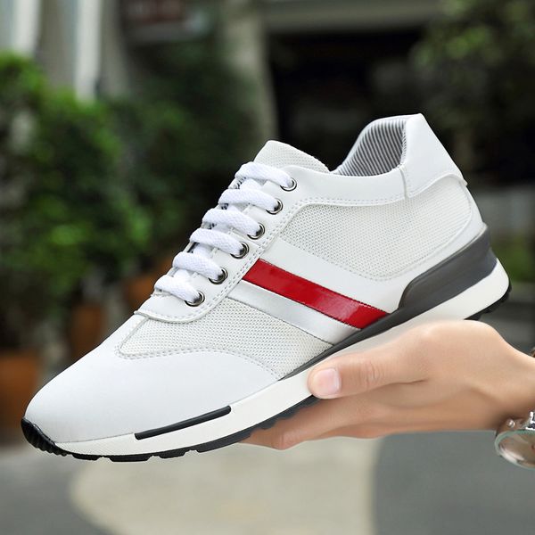 

genuine leather men increased shoes walk sneakers patchwork men's leisure walking boots striped breathing flats for man zy8021, Black