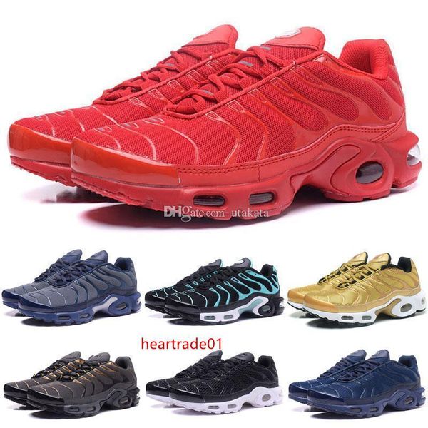

box with new tn plus running shoes men casual triple black olive metallic white silver sport athletic shoes hiking jogging sneakers 40-46