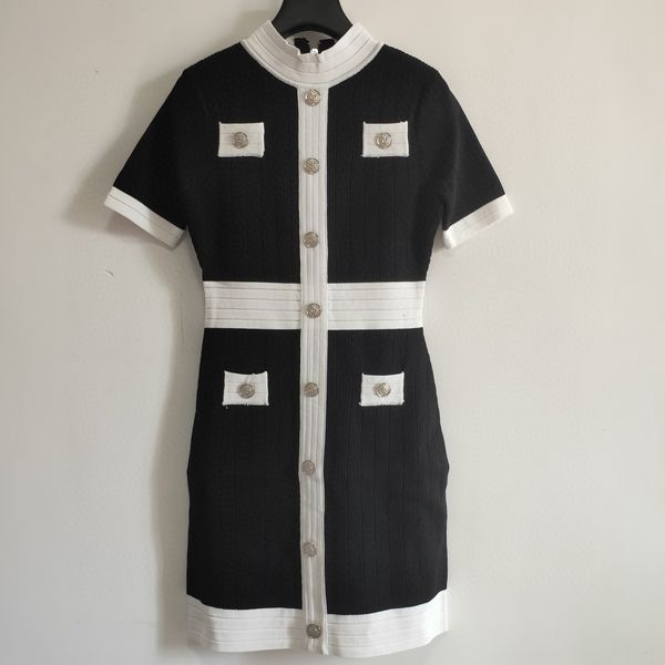 

women designer brand dresses short sleeve lady luxury casual button decoration dress simple fashion back zip spring 2020 top, Black;gray