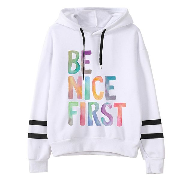 

2019 spring autumn women letter be nice first print hoodies kawaii harajuku female long sleeve hooded casual print sweatshirts, Black