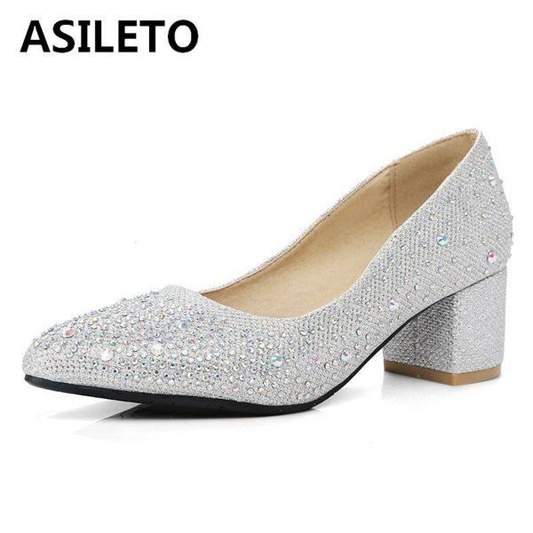 

asileto pointed high heels pumps sequined crystal ladies slip on shoes woman big size 45 rhinestone chaussures femme zapato c279, Black
