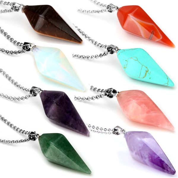 

natural crystal pendant necklace, divination cone-shaped amethyst and turquoise jewelry, Black