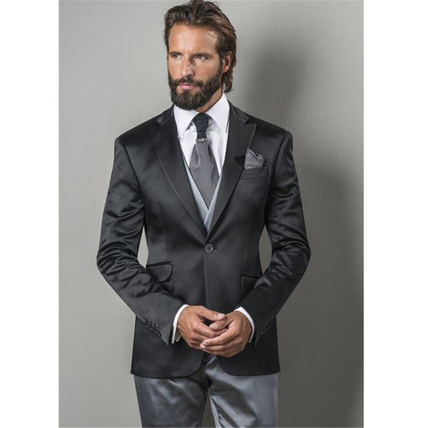 

handsome groomsmen notch lapel groom tuxedos mens wedding dress man jacket blazer prom dinner 3 piece suitjacket pants tie vest 227n, Black;gray