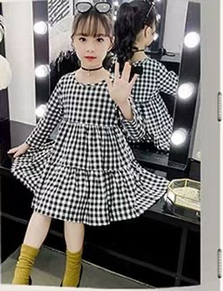 

милый ребенок девушка платье весна плед с длинным рукавом дети бабочка платья повседневные для девочек 4-13 лет хлопок принцесса детская оде, Red;yellow