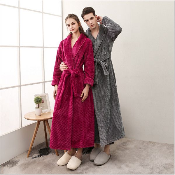 

2018 winter women casual bathrobe couples soft beryl robes female long sleeve turn-down collar bathrobe ladies warm xxl, Black;red