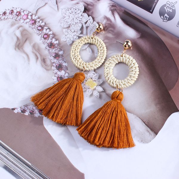 

women's elegant jewelry handmade earrings bohemian ethnic tassel pendant straw long tassel earrings, Silver