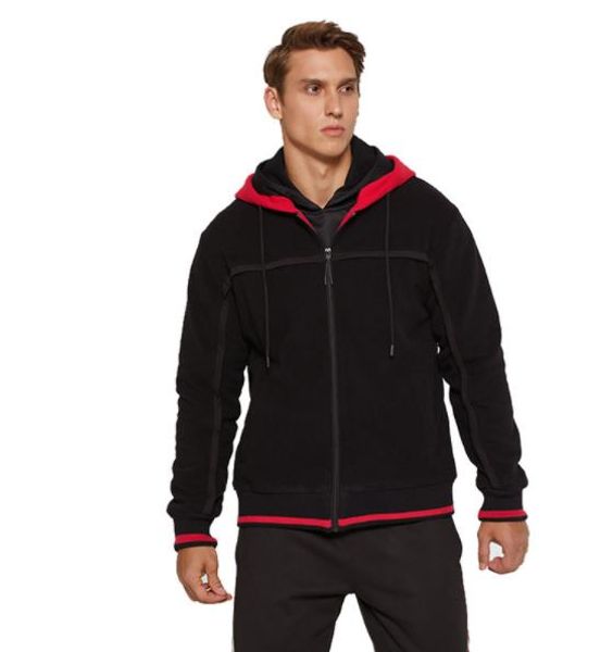 

new arrival mens designer hoodies fashion casual thick fleece panelled color long sleeved hooded cardigan hoodies casual mens clothing, Black