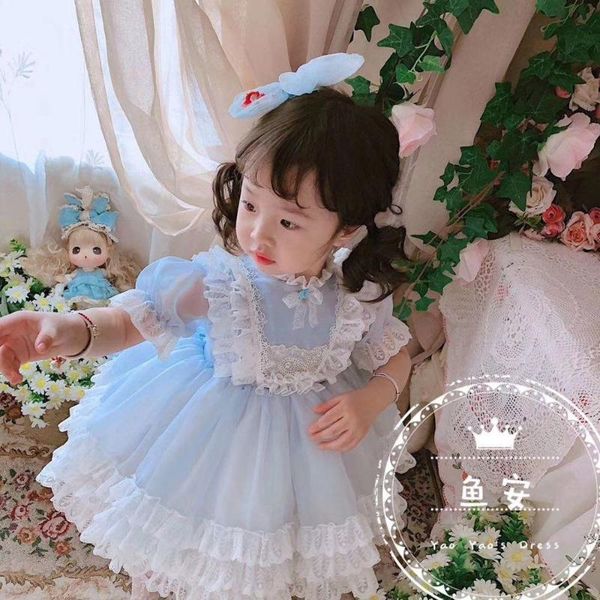 

baby girl summer blue mesh lace vintage spanish england turkey lolita ball gown princess dress for birthday holiday party dress, Red;yellow