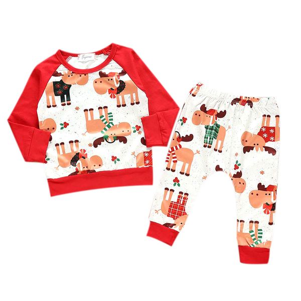

christmas clothes baby girl long sleeve cartoon deer blouse +pants trouser casual costume 2pcs set outfit, White