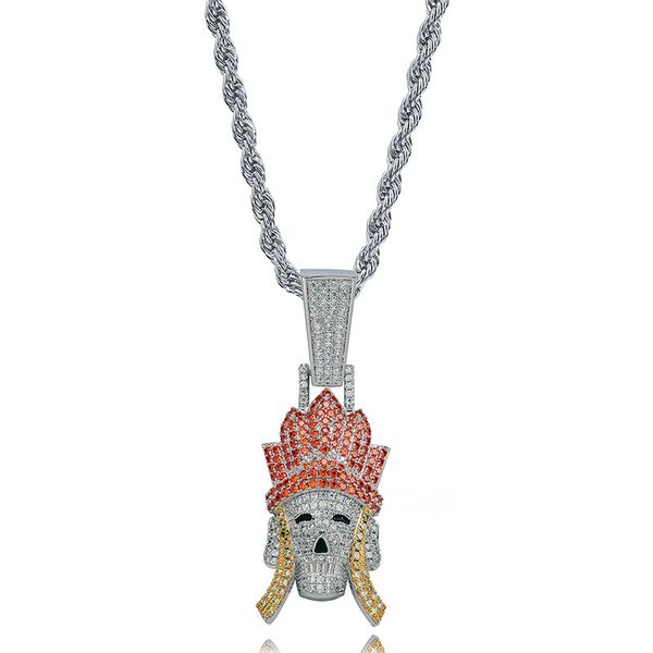

new fashion hip hop 18k gold colorful cubic zirconia journey to the west figure portrait tangs monk wukong pendant necklace cartoon jewelry, Silver