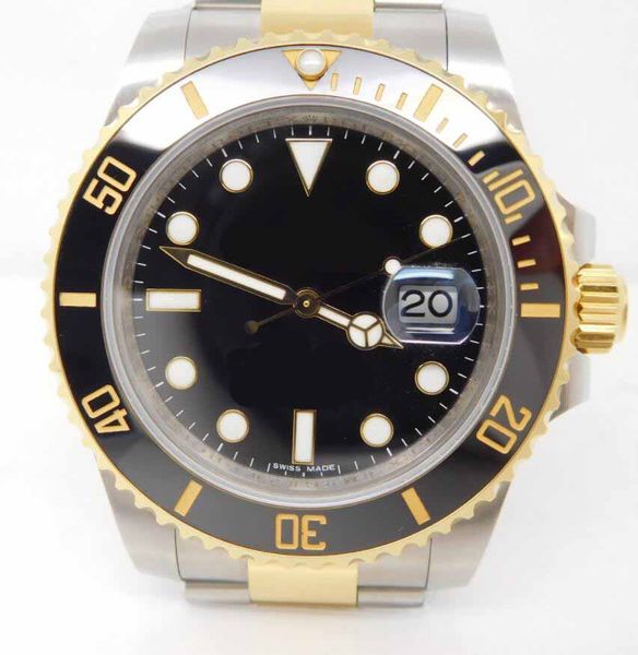 

mens vr factory 116613 asia 2836 automatic movement two tone 18k yellow gold thick plated watch black uni-directional diver ceramic bezel, Slivery;brown