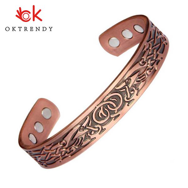 

3000 gauss magnet pure copper bracelet men energy magnetic adjust cuff bracelet femme vintage carving wide bracelets bangles, Black