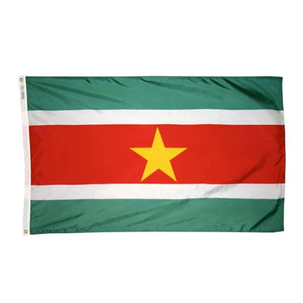 Benutzerdefinierte 3x5ft Suriname-Flagge, Siebdruck-Flaggen für den Außen- und Innenbereich, vom professionellen Hersteller, kostenloser Versand