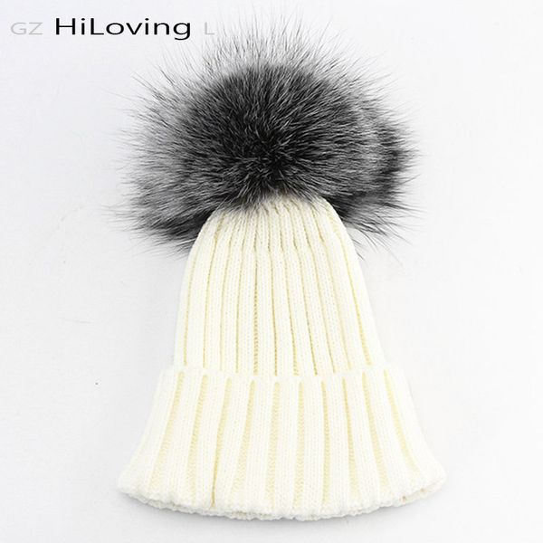 

2016 winter beanie real silver fur pompom knitting beanies hat for women black real raccoon fur pom pom skullies beanie hats