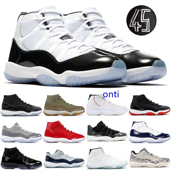 

mens 11s jampman high concord 45 platinum tint basketball shoes low snake navy light bone cool grey space jam designer trainers 5.5-12, Black
