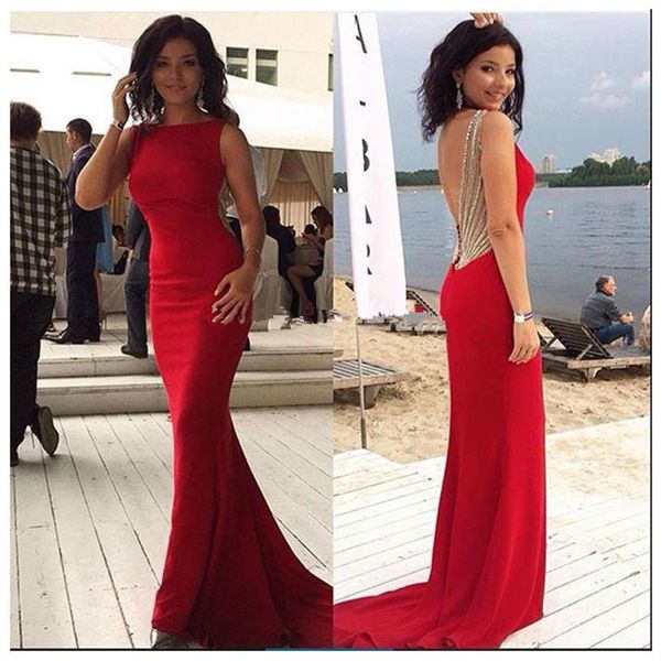 

red mermaid dresses 2019 long evneing dresses open back beading vestido sereia women formal evening gowns dress, White;black