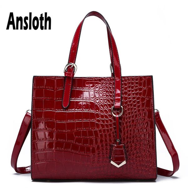 

ansloth crocodile handbag women quality pu leather shoulder bag lady alligator handle bag female big crossbody tote hps650