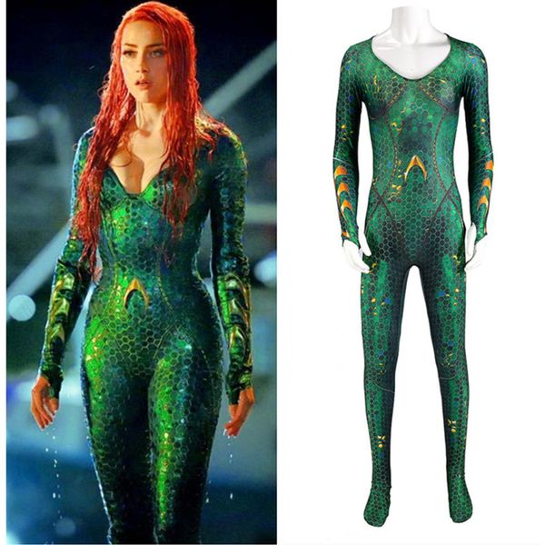 

aquaman mera costume amber heard queen of the sea mera bodysuit justice league dc superhero halloween cosplay zentai jumpsuits, Black;red