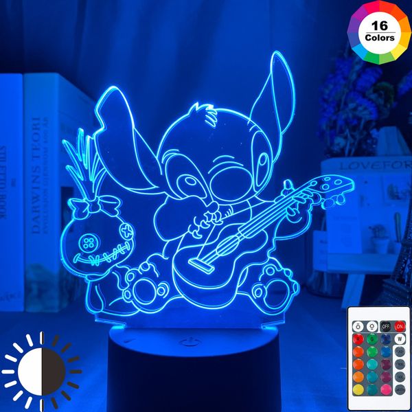 

cute stitch dog with guitar figure led night light for kids child baby bedroom decor nightlight colorful led desk 3d lamp gift