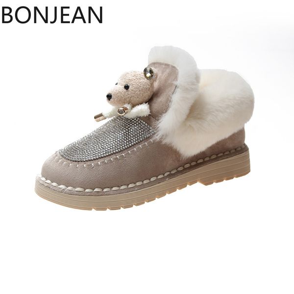 

women's shoes autumn winter bear fashion short tube cute cotton botas auger warm snow boots for women ladies grils, Black