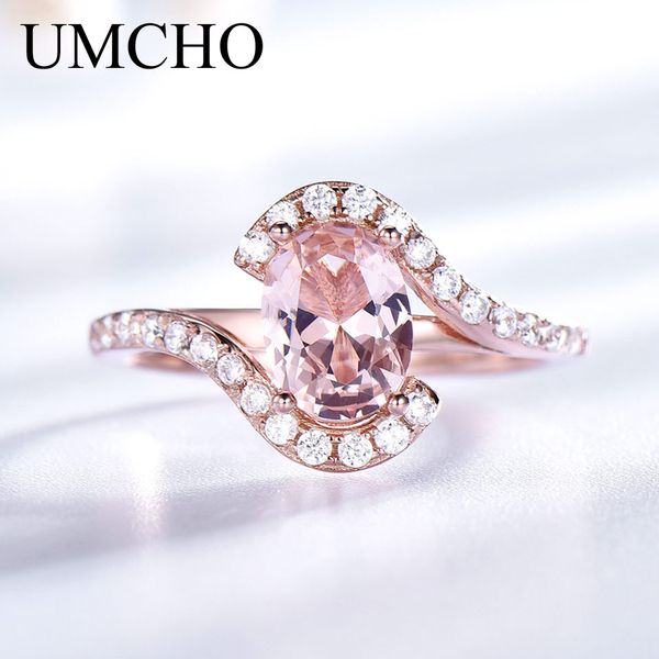 

umcho gemstone nano morganite кольца для женщин розовое золото цвет 585 твердые 9235 стерлингового серебра обручальное кольцо подарок для же, Golden;silver