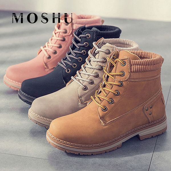 

мода зимние сапоги женщины черные лодыжки снегоступы теплые искусственная кожа ботины плюшевые платформы дамы водонепроницаемые кроссовки 20, Black