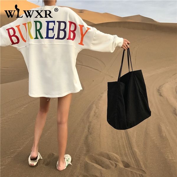 

wlwxr повседневный белый крупногабаритные толстовка платье толстовка женщины топы письмо версия для печати сыпучие длинные hoodie толстовка, Black