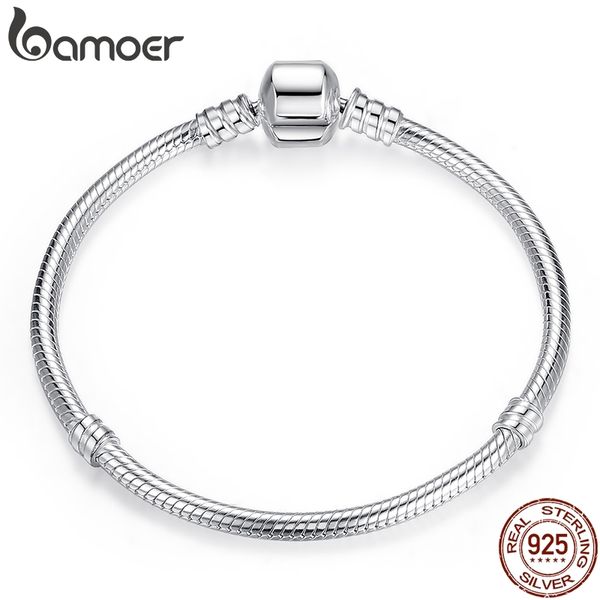 

bamoer christmas sale authentic 100% 925 sterling silver snake chain bangle & bracelet for women luxury jewelry 17-20cm pas902, Golden;silver