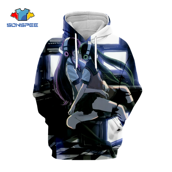 

sonspee new japanese anime hatsune miku 3d hoodie casual fashion men and women long sleeve sweatshirt drop ship pullover hoodie, Black