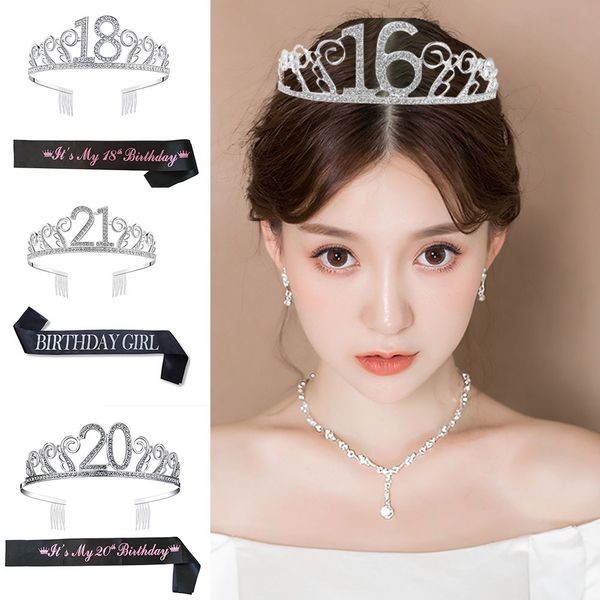 

11 styles birthday tiara crown with shoulder strap set for birthday party supplies hfing