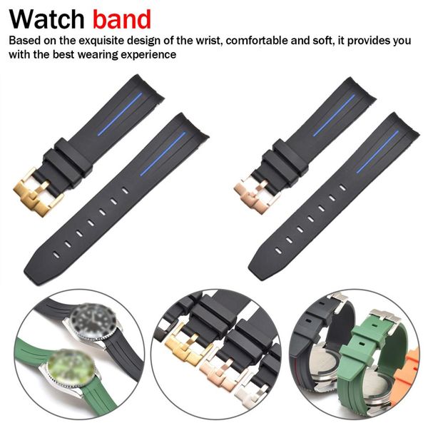 

waterproof accessories belt men's watch strap suitable for 20mm conventional dark color silicone rubber strap wristband, Black;brown