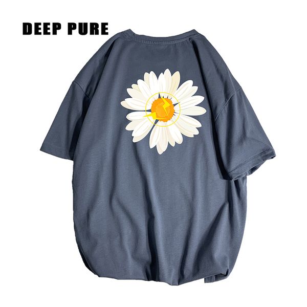 

мужчины дейзи футболки хлопок harajuku негабаритных мешковатые свободного покроя летом с коротким рукавом цветочный печать бойфренд подарок, White;black