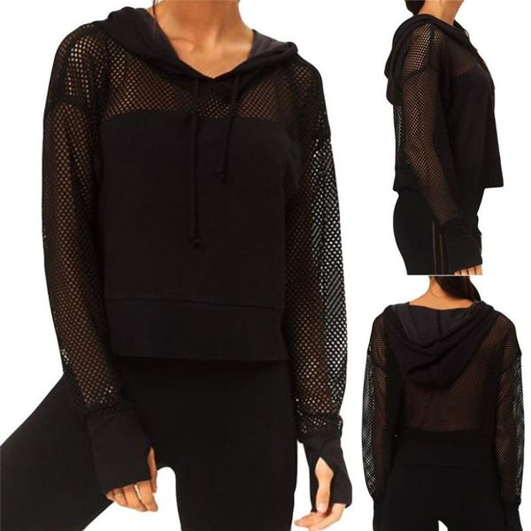 

klv женщины толстовка с капюшоном куртки женщин вскользь твердая с длинным рукавом hollow блуза с капюшоном дикий толстовка tops, Black