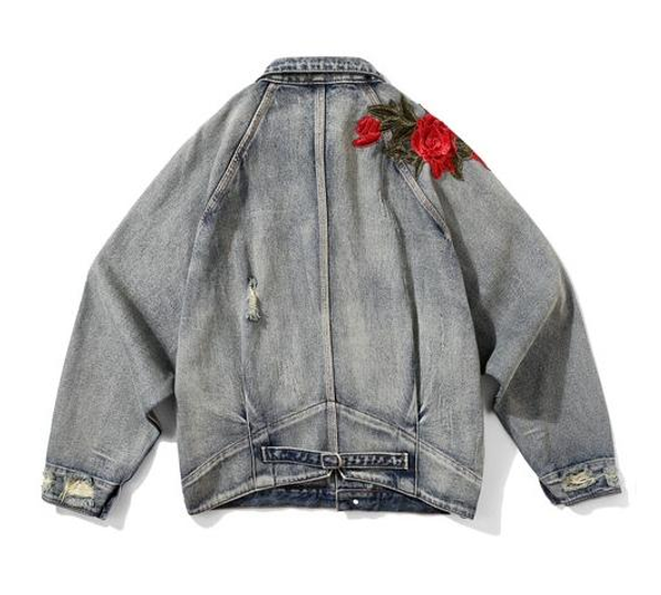 

jeans jacket for men women new 3d rose flower embroidery vintage frayed hole kanye west london bomber outwear coats jackets2ef0#, Black;brown