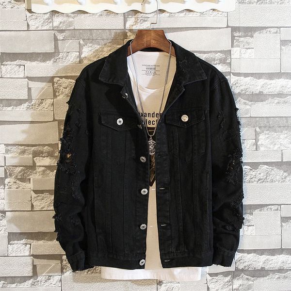 

autumn 2019 fashion women's demic jacket plus size holes oversized basic jeans coat ladies black pink casual streetwear outwear, Black;brown